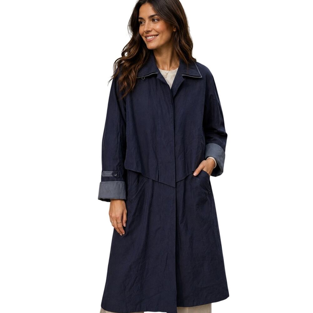 Bernardo Two-Tone Long Jacket Trench Womens Size 6 Vintage Blue Soft Overcoat